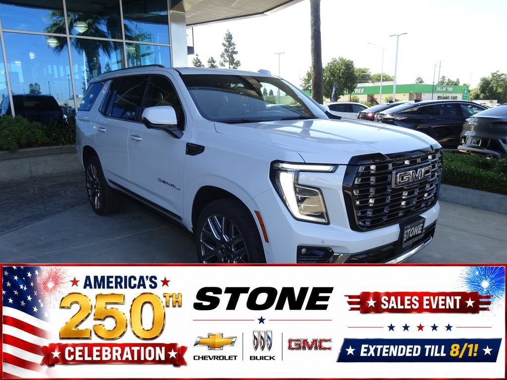 2026 GMC Yukon Denali Ultimate in Glacier White Tricoat — front three-quarter view